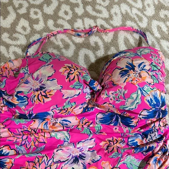 Lilly Pulitzer Pink Floral Halter One-Piece Swimsuit - Picture 3 of 12